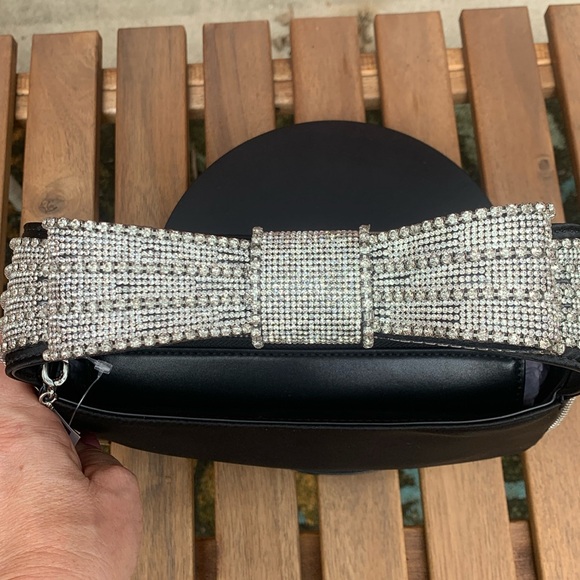 Ted Baker Dymond Bow Satin Black Satchel with Rhinestone Detail NWT - Picture 4 of 15